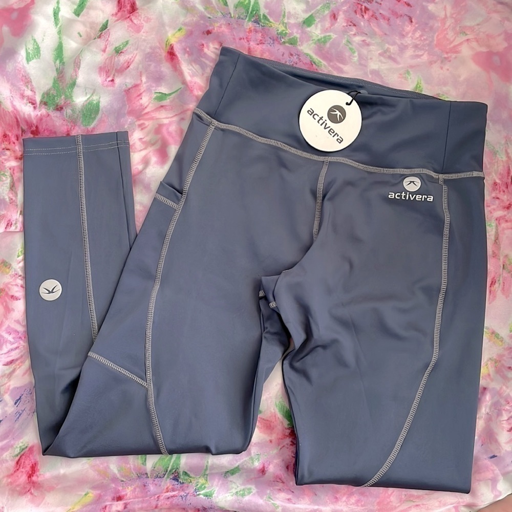 Brand New Activera Blue High Waist Tummy Control Yoga Leggings with Pockets